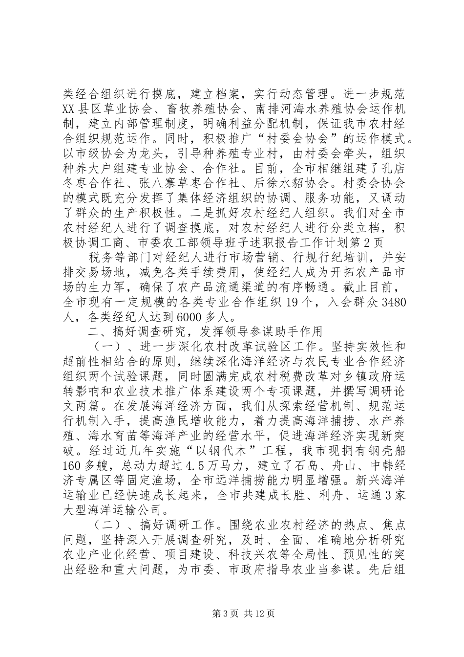 2024年市委农工部领导班子述职报告工作计划_第3页