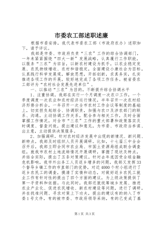 2024年市委农工部述职述廉