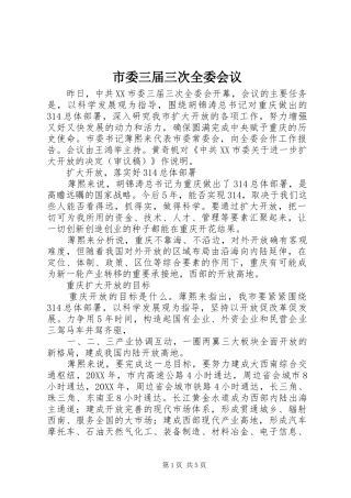 2024年市委三届三次全委会议
