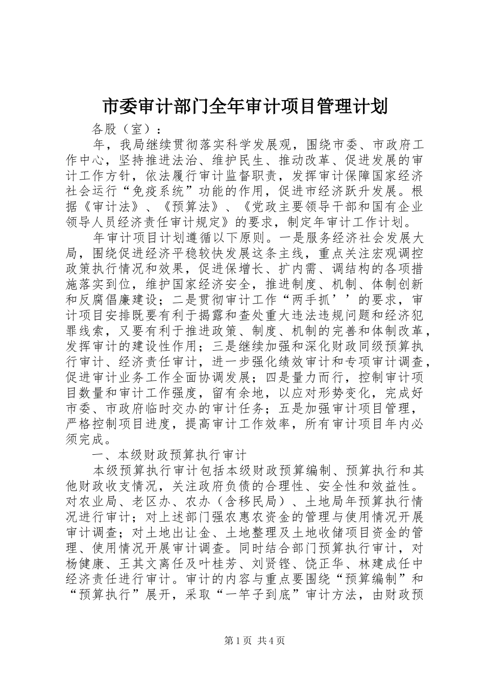 2024年市委审计部门全年审计项目管理计划_第1页
