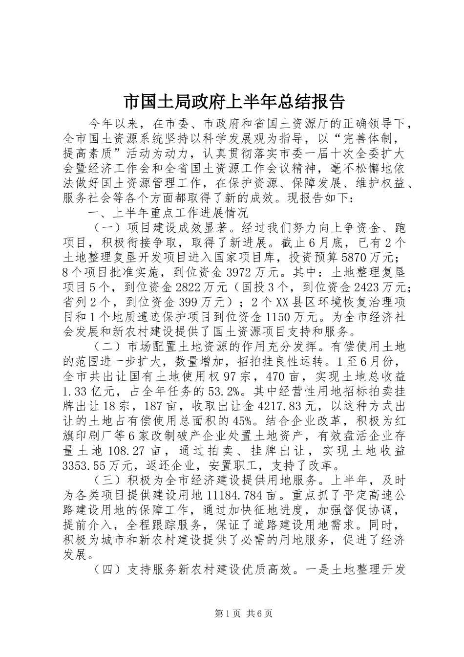 2024年市国土局政府上半年总结报告_第1页