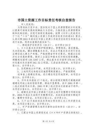2024年市国土资源工作目标责任考核自查报告