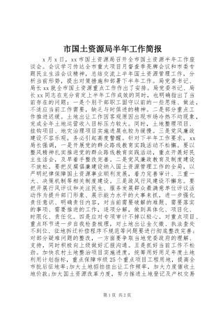 2024年市国土资源局半年工作简报