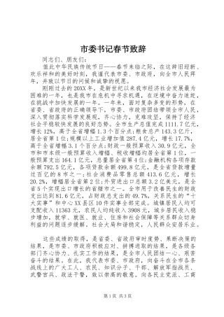 2024年市委书记春节致辞