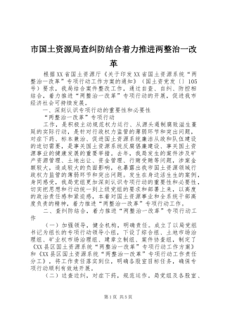 2024年市国土资源局查纠防结合着力推进两整治一改革