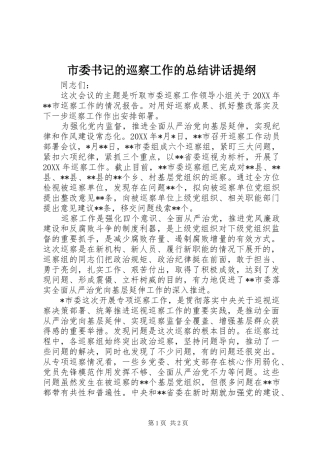 2024年市委书记的巡察工作的总结致辞提纲