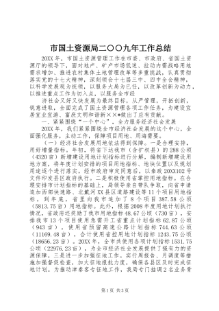 2024年市国土资源局二九年工作总结