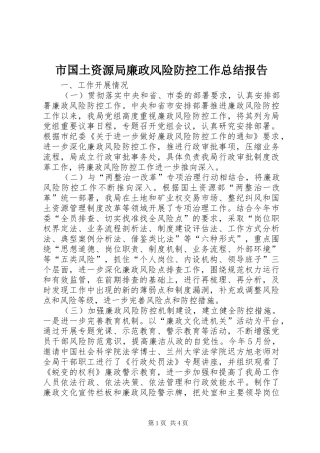 2024年市国土资源局廉政风险防控工作总结报告