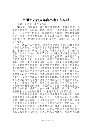 2024年市国土资源局年度小康工作总结