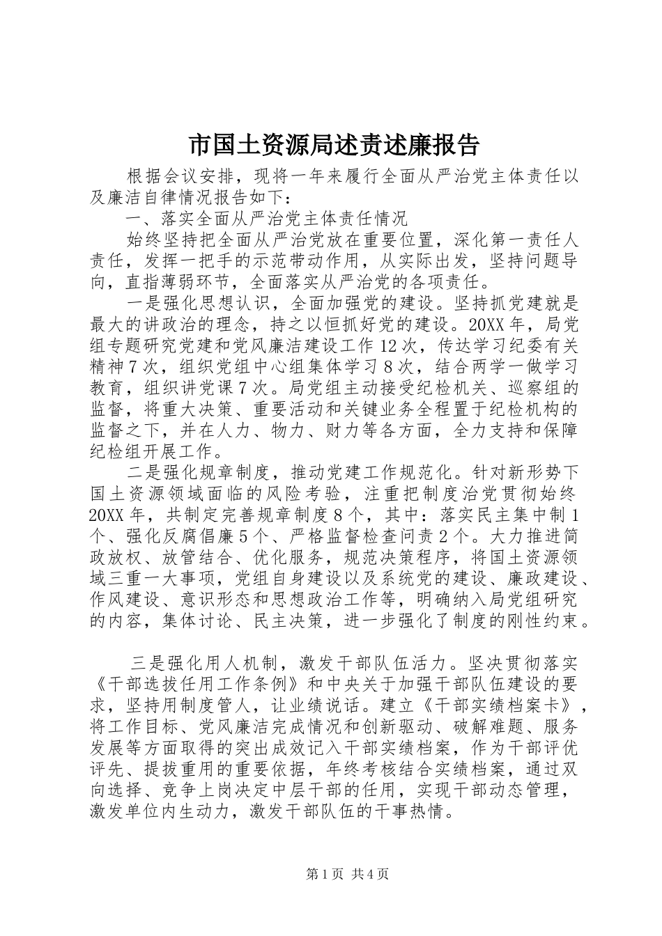 2024年市国土资源局述责述廉报告_第1页