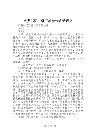 2024年市委书记三级干部会议致辞范文