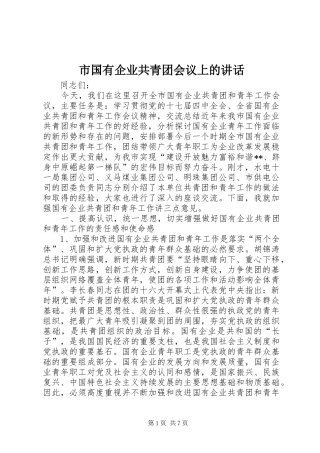 2024年市国有企业共青团会议上的致辞