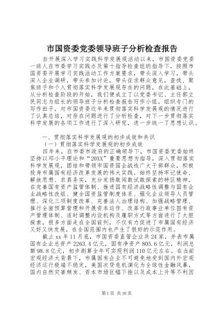 2024年市国资委党委领导班子分析检查报告