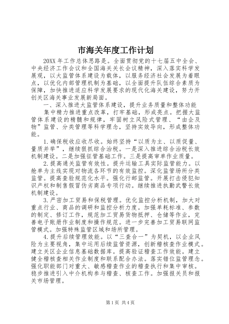2024年市海关年度工作计划_第1页