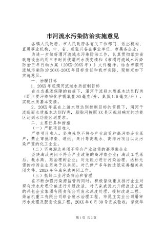 2024年市河流水污染防治实施意见