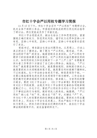 2024年市红十字会严以用权专题学习简报