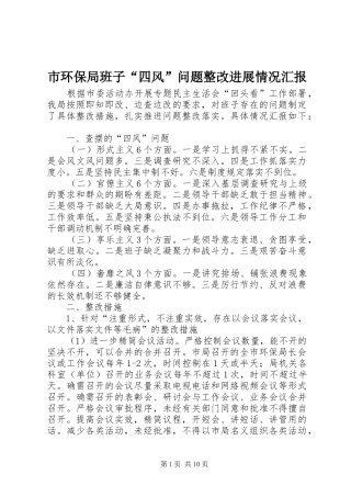 2024年市环保局班子四风问题整改进展情况汇报