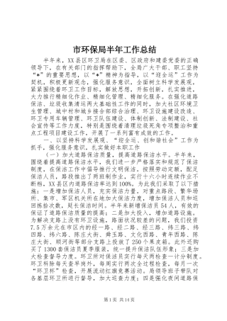2024年市环保局半年工作总结