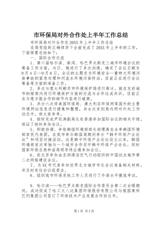 2024年市环保局对外合作处上半年工作总结