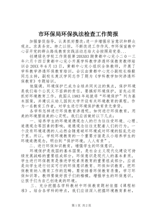 2024年市环保局环保执法检查工作简报