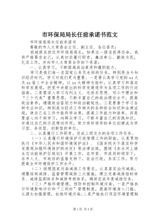 2024年市环保局局长任前承诺书范文