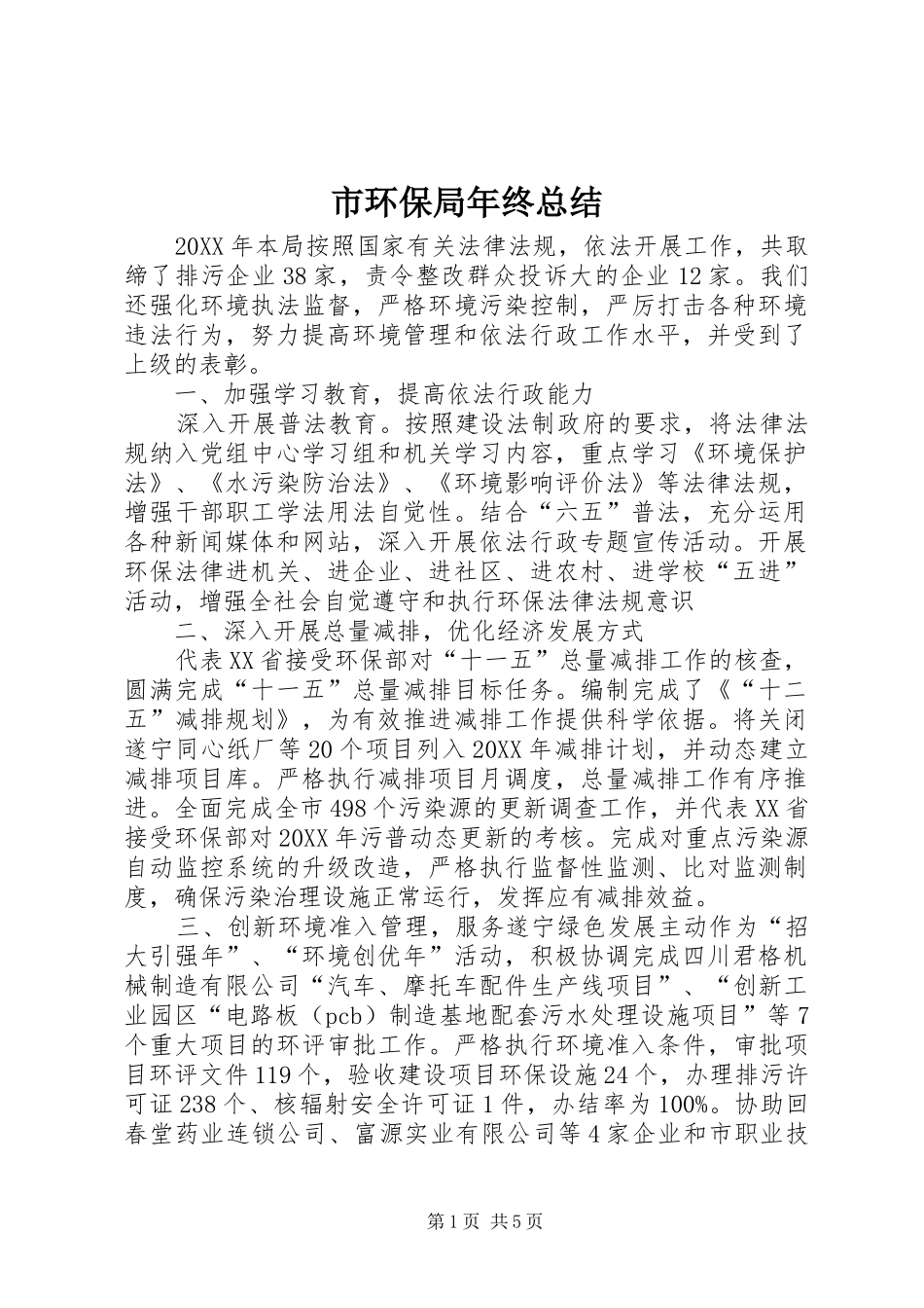 2024年市环保局年终总结_第1页