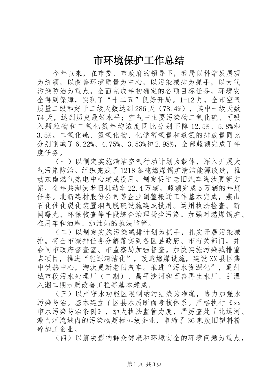 2024年市环境保护工作总结_第1页