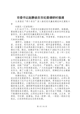 2024年市委书记赵静波在市纪委调研时强调