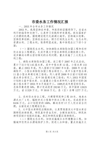 2024年市委水务工作情况汇报