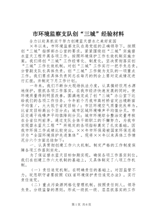 2024年市环境监察支队创三城经验材料