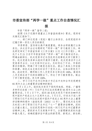 2024年市委宣传部两学一做重点工作自查情况汇报