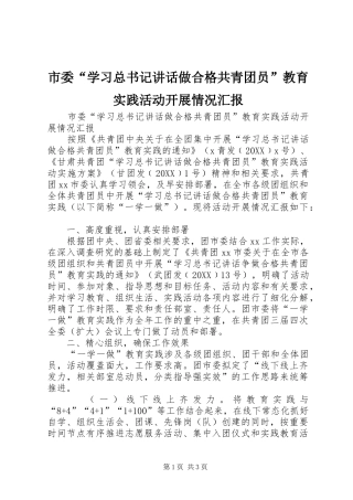 2024年市委学习总书记致辞做合格共青团员教育实践活动开展情况汇报