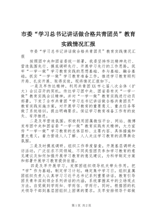 2024年市委学习总书记致辞做合格共青团员教育实践情况汇报