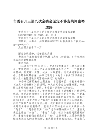 2024年市委召开三届九次全委会坚定不移走共同富裕道路