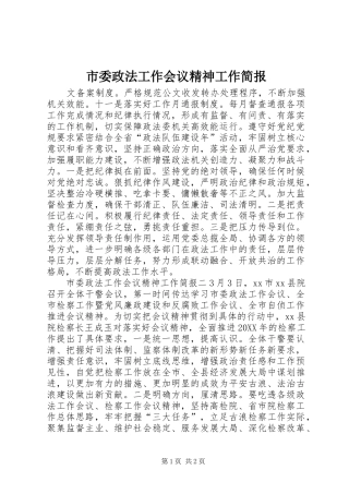 2024年市委政法工作会议精神工作简报
