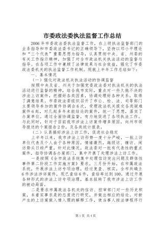 2024年市委政法委执法监督工作总结