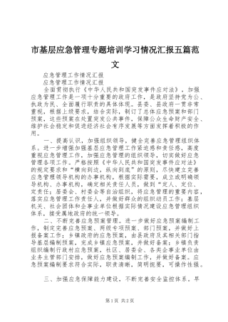 2024年市基层应急管理专题培训学习情况汇报五篇范文