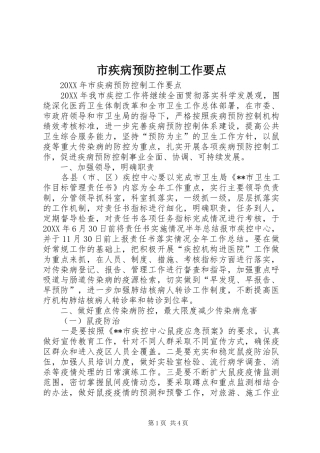 2024年市疾病预防控制工作要点