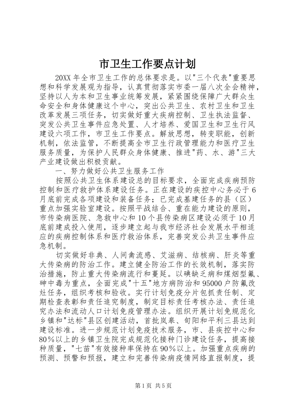2024年市卫生工作要点计划_第1页