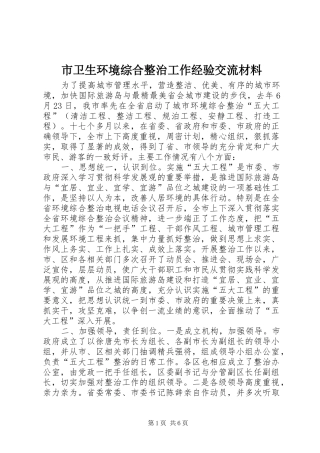 2024年市卫生环境综合整治工作经验交流材料