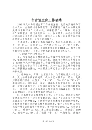 2024年市计划生育工作总结