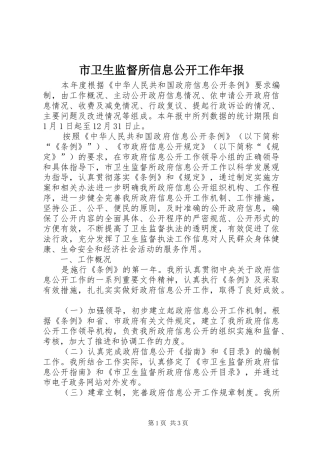 2024年市卫生监督所信息公开工作年报