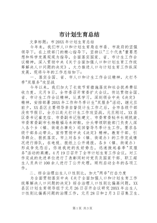 2024年市计划生育总结