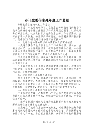 2024年市计生委信息处年度工作总结