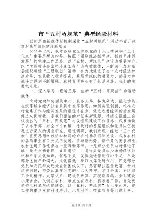 2024年市五村两规范典型经验材料