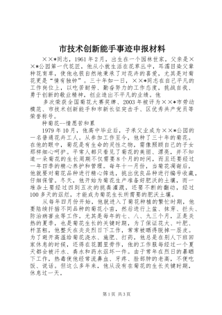 2024年市技术创新能手事迹申报材料