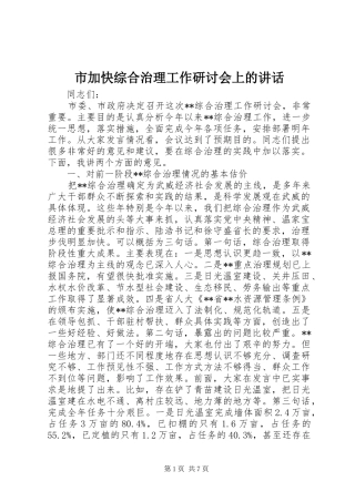 2024年市加快综合治理工作研讨会上的致辞