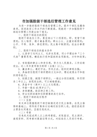 2024年市加强股级干部选任管理工作意见