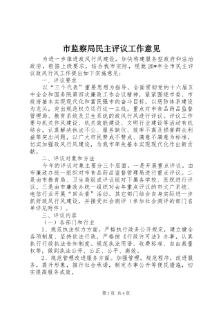 2024年市监察局民主评议工作意见