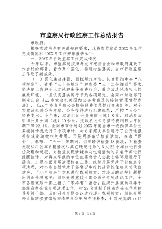 2024年市监察局行政监察工作总结报告